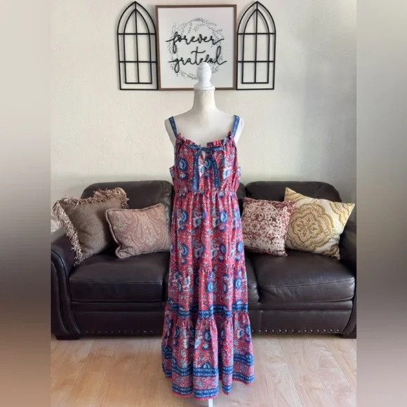 Natural Life Isabella Maxi Dress In Red Blue Floral Size XL Boho - Picture 8 of 15